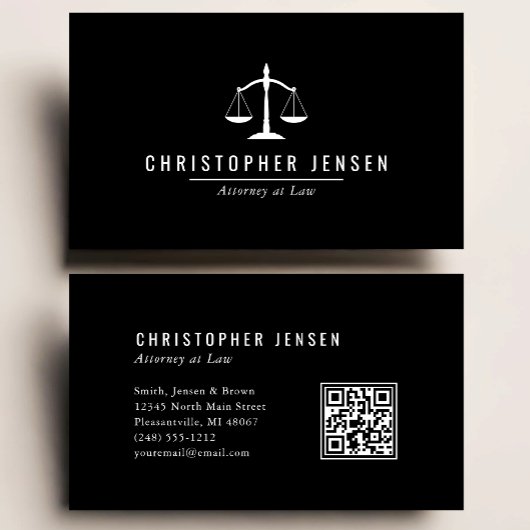 Attorney QR Code Black and White Scales Simple Visitenkarte
