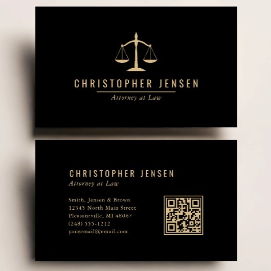 Attorney QR Code Black Gold Scales Simple Visitenkarte