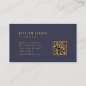 Attorney QR Code Blue Gold Geometric Deco Pattern Visitenkarte (Rückseite)