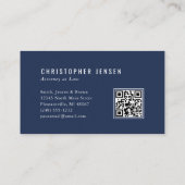 Attorney QR Code Navy Blue White Scales Simple Visitenkarte (Rückseite)