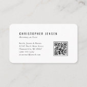 Attorney QR Code White Black Scales Simple Rounded Visitenkarte (Rückseite)