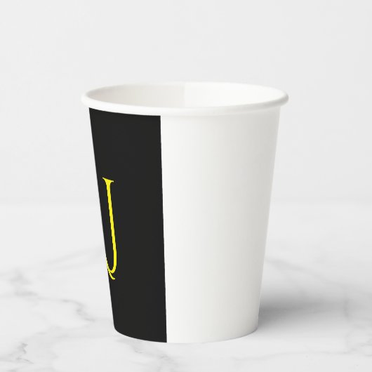 Attractive Monogram Yellow Black Modern Minimalist Pappbecher (Links)