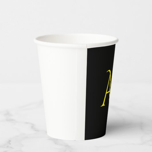 Attractive Monogram Yellow Black Modern Minimalist Pappbecher (Rechts)