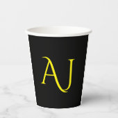 Attractive Monogram Yellow Black Modern Minimalist Pappbecher (Vorderseite)