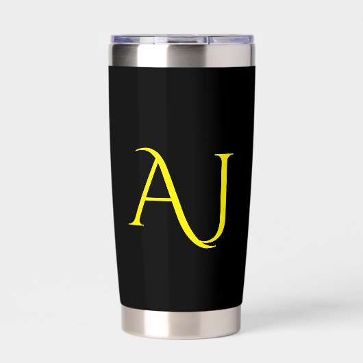 Attractive Monogram Yellow Black Modern Minimalist Thermobecher (Vorderseite)