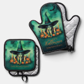Attractive & Mystical Halloween Witch Conjures Ofenhandschuh & Topflappen-Set (Vorderseite/Rückseite)