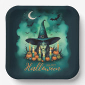 Attractive & Mystical Halloween Witch Conjures Pappteller (Vorderseite)