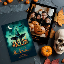 Attractive Mystical Halloween Witch Conjures Photo Karte