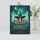 Attractive Mystical Halloween Witch Conjures Photo Karte (Stehend Vorderseite)