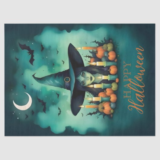 Attractive & Mystical Halloween Witch Conjures Seidenpapier (Vorderseite)