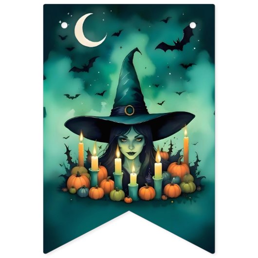 Attractive & Mystical Halloween Witch Conjures Wimpelkette (Erste Fahne)
