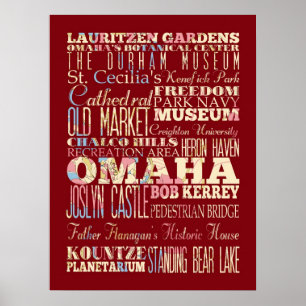 Attraktion und berühmte Orte von Omaha, Nebraska Poster