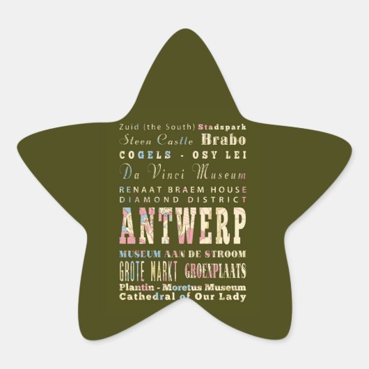 Attraktionen & berühmte Orte von Antwerpen, Belgie Stern-Aufkleber (Vorderseite)