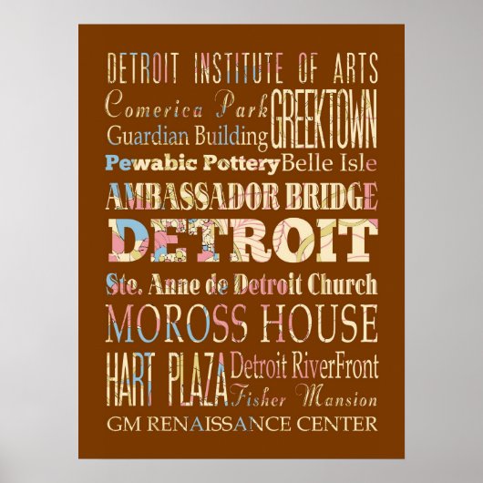 Attraktionen & berühmte Orte von Detroit, Michigan Poster (Vorne)