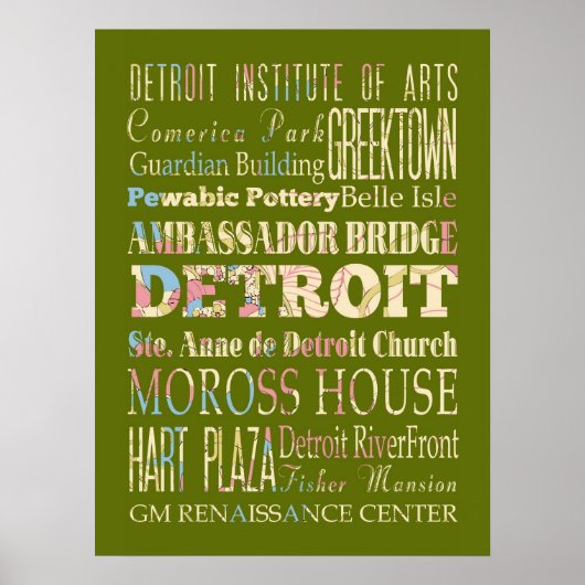 Attraktionen & berühmte Orte von Detroit, Michigan Poster (Vorne)