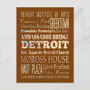Attraktionen & berühmte Orte von Detroit, Michigan Postkarte