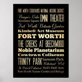 Attraktionen & berühmte Orte von Fort Worth, Texas Poster