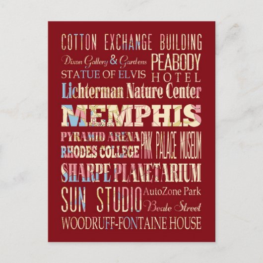 Attraktionen & berühmte Orte von Memphis, Tennesse Postkarte (Vorderseite)