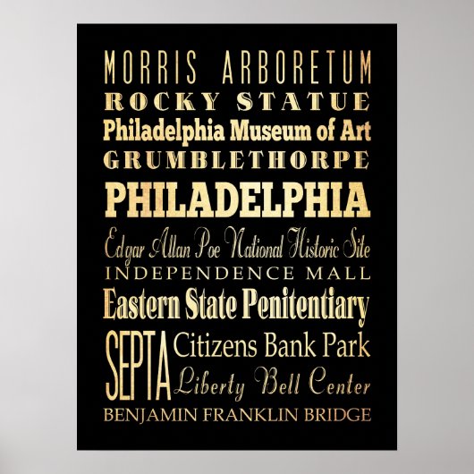 Attraktionen und berühmte Orte Philadelphia, PA Poster (Vorne)