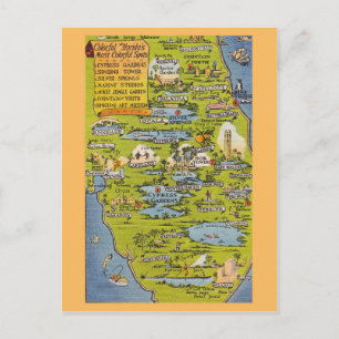 Attraktionenkarte im Vintage-Stil von Florida Postkarte