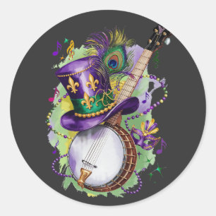 Attraktiv Mardi Gras Mix Banjo Kostüm Festlich Runder Aufkleber