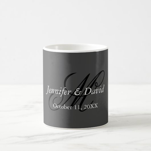 Attraktive Kalligrafie Monogram Wedding Gray Kaffeetasse (Mittel)