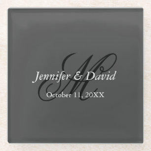 Attraktive Kalligrafie-Monogramm-Hochzeit Glasuntersetzer