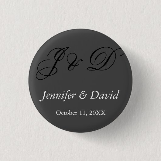 Attraktive Kalligrafie-Schrift-Monogramm-Hochzeit Button (Vorderseite)