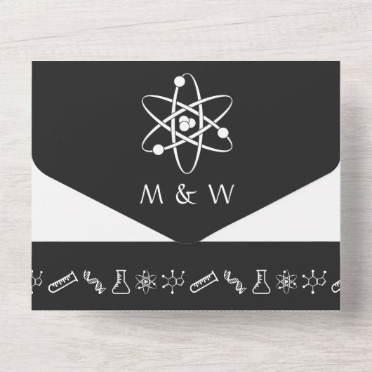 Attraktive Kräfte in Schwarz All In One Einladung (Rückseite)