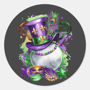 Attraktive Mardi Gras Mix Lacrosse Kostüm Festival Runder Aufkleber