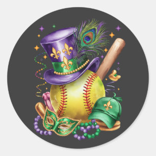 Attraktive Mardi Gras Mix Softball Kostüm Festival Runder Aufkleber