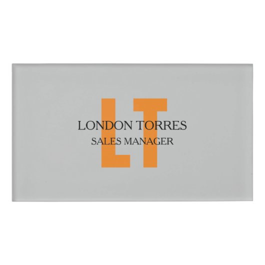 Attraktive Mit Monogramm Grau Schlicht Namenschild (Vorderseite)