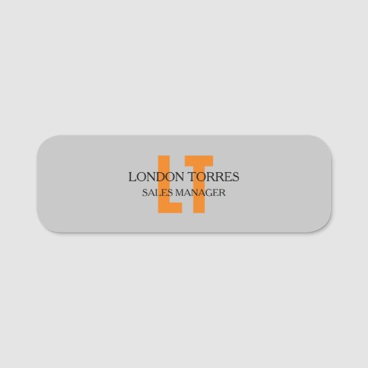 Attraktive Mit Monogramm Grau Schlicht Namensschild (Vorderseite)