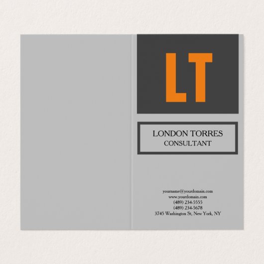 Attraktive Mit Monogramm Grau Schlicht Visitenkarten (Außenseite Aufgefaltet)