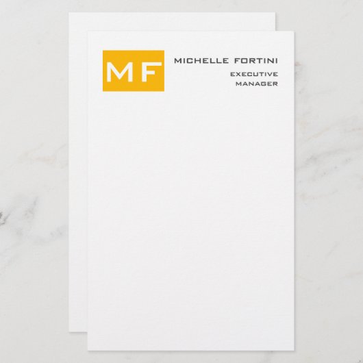 Attraktive Monogram gelb weiß Moderne Minimalistis Briefpapier (Vorne/Hinten)