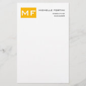 Attraktive Monogram gelb weiß Moderne Minimalistis Briefpapier (Vorderseite)