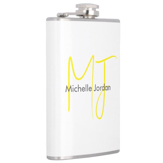 Attraktive Monogram gelb weiß Moderne Minimalistis Flachmann (Rechts)