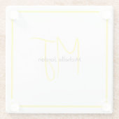 Attraktive Monogram gelb weiß Moderne Minimalistis Glasuntersetzer (Rückseite)