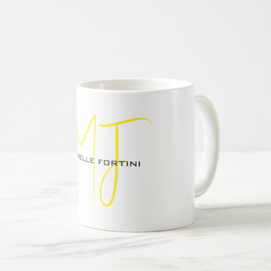 Attraktive Monogram gelb weiß Moderne Minimalistis Kaffeetasse (VorderseiteRechts)
