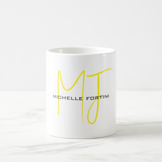 Attraktive Monogram gelb weiß Moderne Minimalistis Kaffeetasse (Mittel)