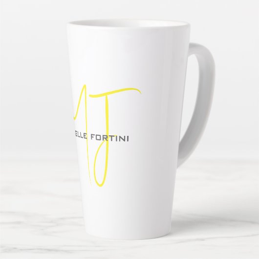 Attraktive Monogram gelb weiß Moderne Minimalistis Milchtasse (Rechte Ecke)