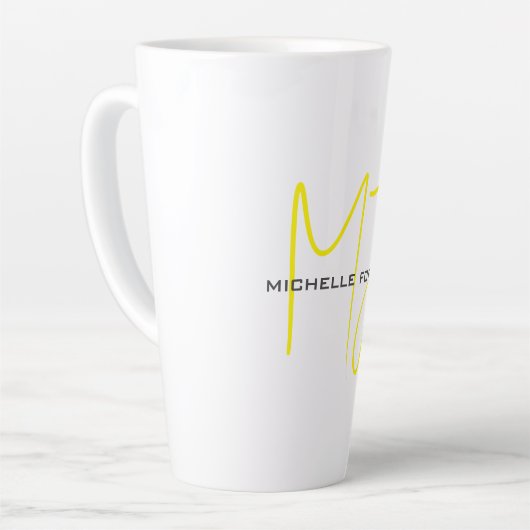 Attraktive Monogram gelb weiß Moderne Minimalistis Milchtasse (Linke Ecke)