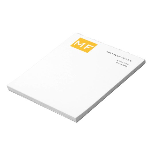 Attraktive Monogram gelb weiß Moderne Minimalistis Notizblock (Rotiert)