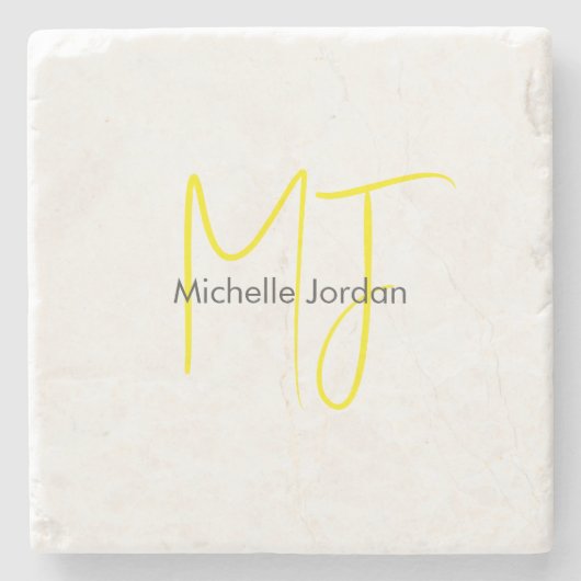 Attraktive Monogram gelb weiß Moderne Minimalistis Steinuntersetzer (Vorderseite)