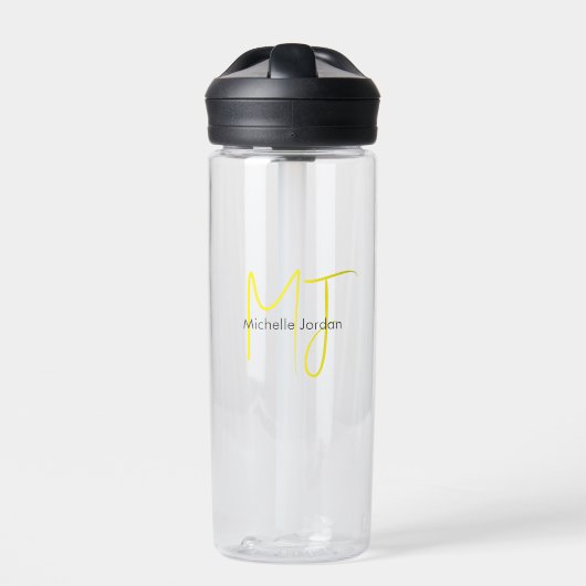 Attraktive Monogram gelb weiß Moderne Minimalistis Trinkflasche (Vorderseite)