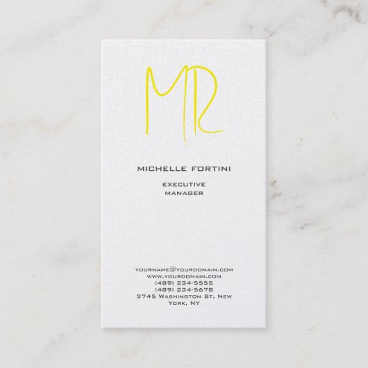 Attraktive Monogram gelb weiß Moderne Minimalistis Visitenkarte (Vorderseite)