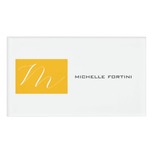 Attraktive Monogram gelb weiß Moderne Schlicht Namenschild (Vorderseite)
