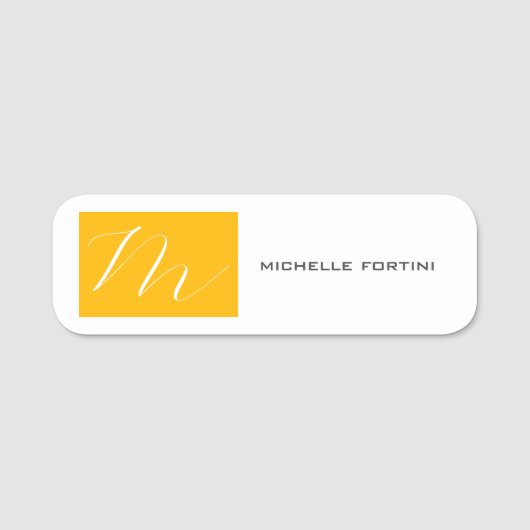 Attraktive Monogram gelb weiß Moderne Schlicht Namensschild (Vorderseite)