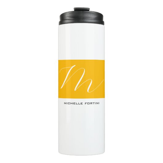 Attraktive Monogram gelb weiß Moderne Schlicht Thermosbecher (Vorderseite)