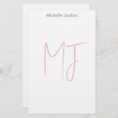 Attraktive Monogram Pink White Modern Minimalistis Briefpapier (Vorne/Hinten)